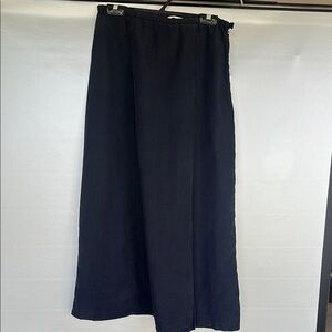 Eddie Bauer Navy Blue Linen Blend Side Slit Flare Skirt Size 10